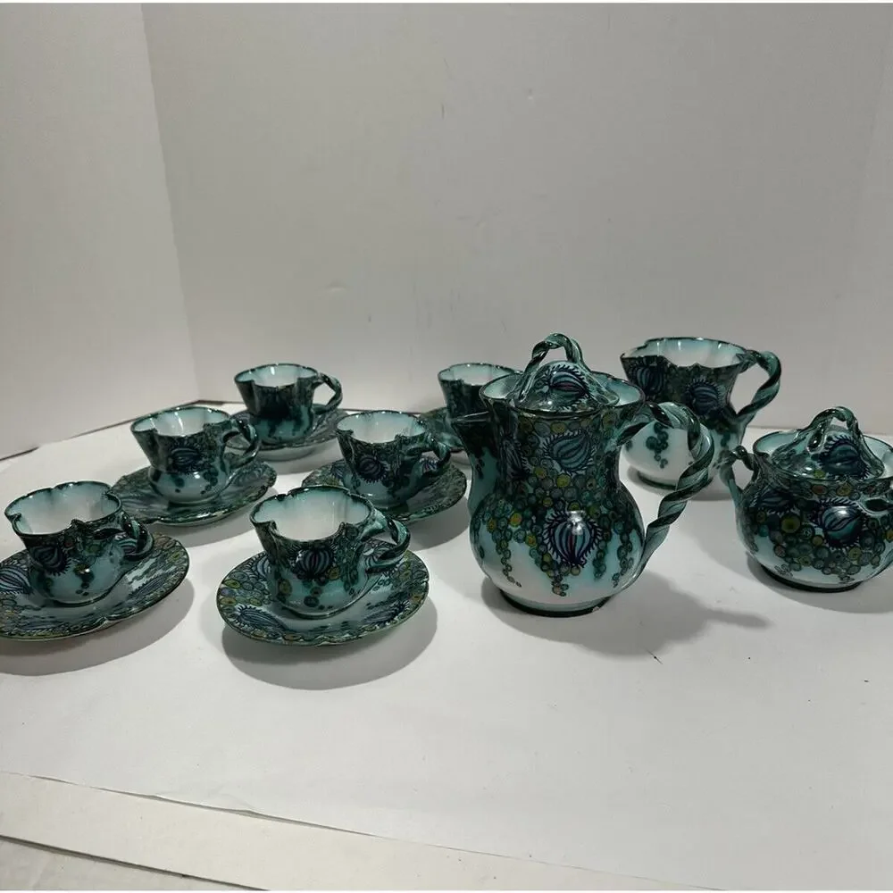 Paolo Zoli Signed Faenza 1920s 17Pc Tea Set Pitcher Teapot Sugar Cream Cups RARE